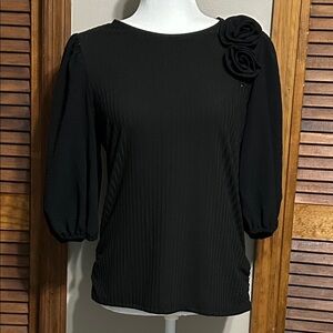 Elegant Black Blouse with Floral Detail